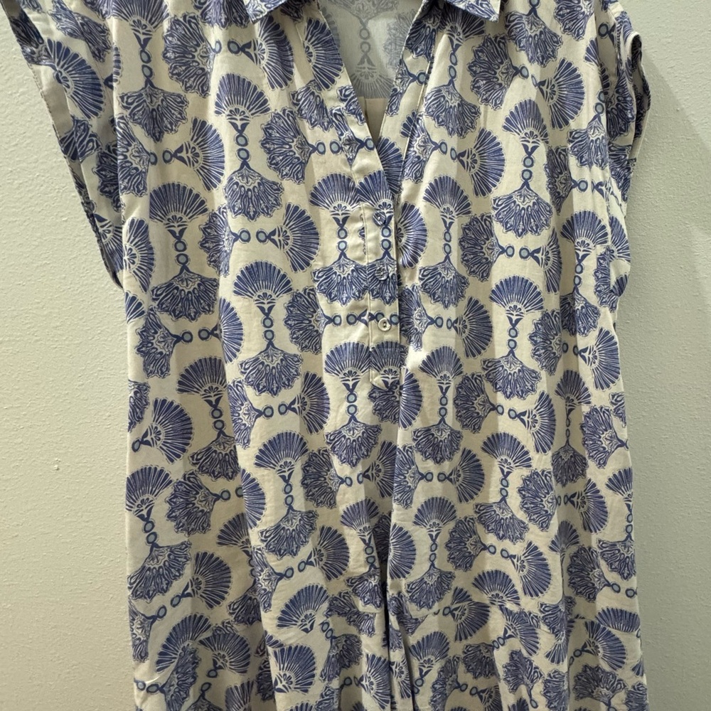 Blue And White Patterned Button-Up Mini Dress - image 1